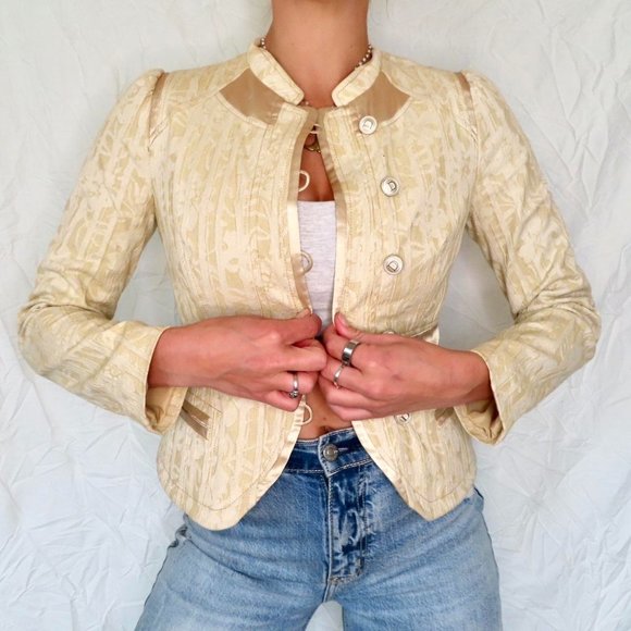 DECO CREAM TAN STRUCTURED JACKET BLAZER SIZE EXTRA SMALL VINTAGE - Picture 1 of 7